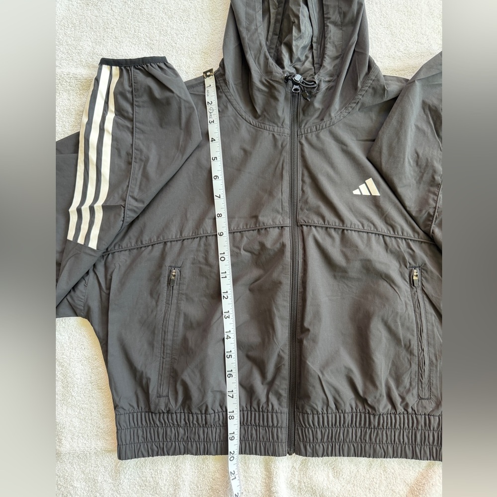 Adidas Cropped Hooded Jacket with White Stripes - Picture 4 of 7